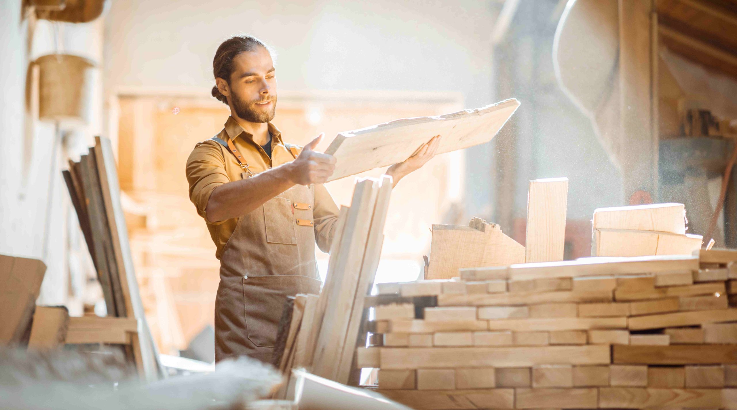 Person looking at wood finishes